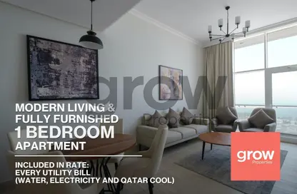 Living Room image for: Apartment - 1 Bedroom - 2 Bathrooms for rent in Marina Residences 195 - Marina District - Lusail, Image 1